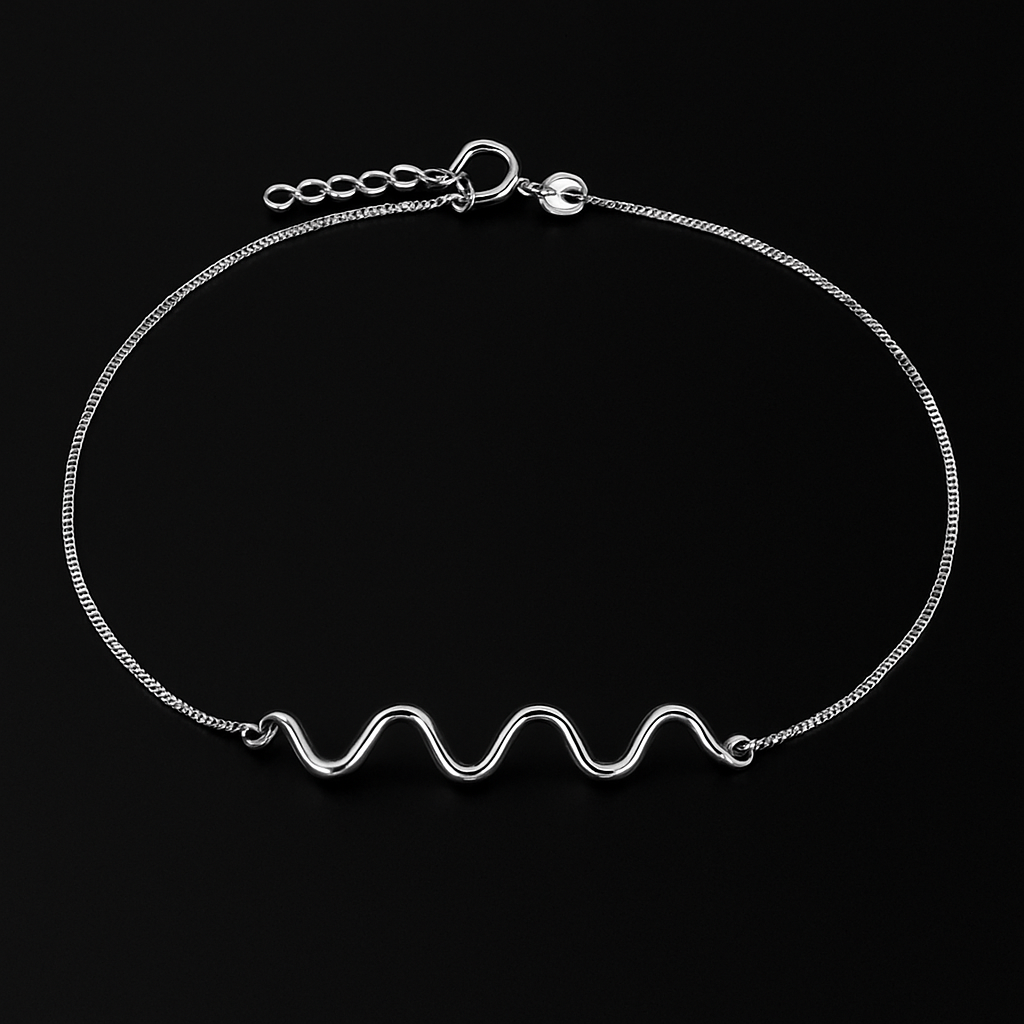 Tornozeleira em Prata 925 Wavy