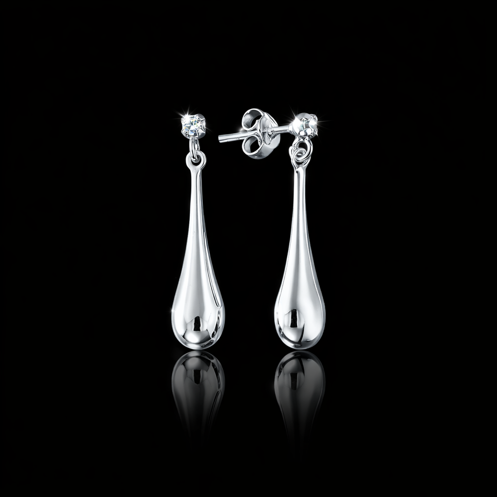Brinco em Prata 925 Gota Puffer Cristal