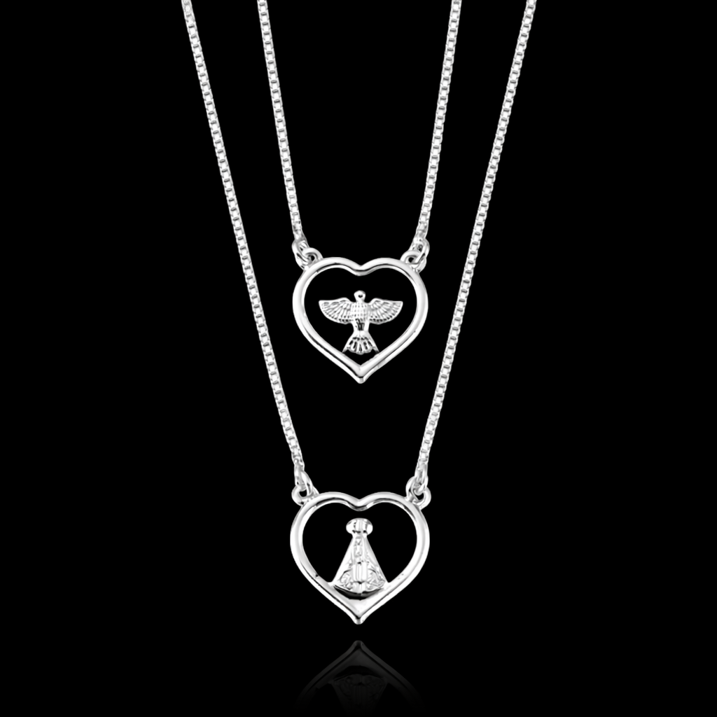 Escapulário em Prata 925 N S Aparecida e Espírito Santo