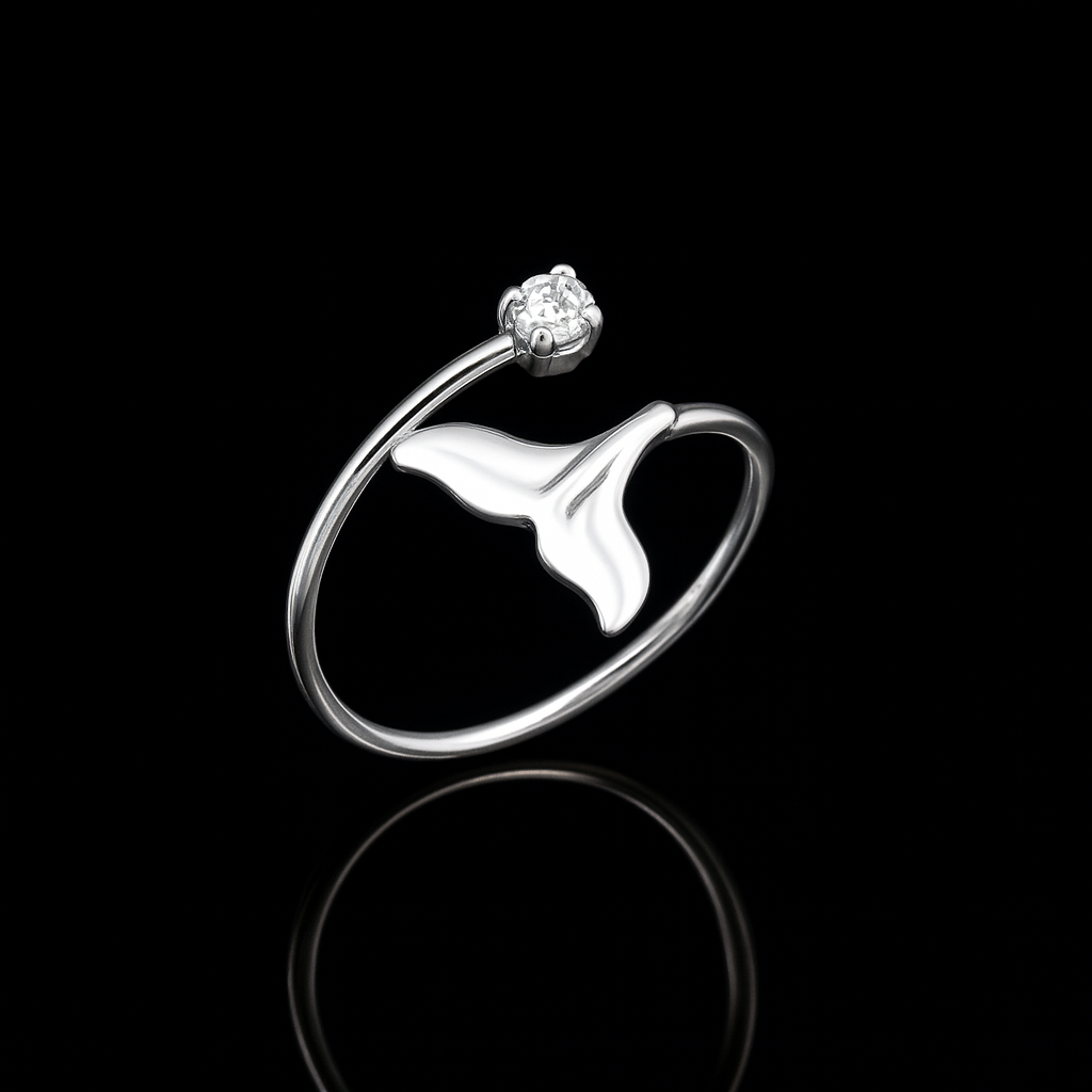 Anel Falange Regulável em Prata 925 Rabo de Sereia Ponto de Cristal