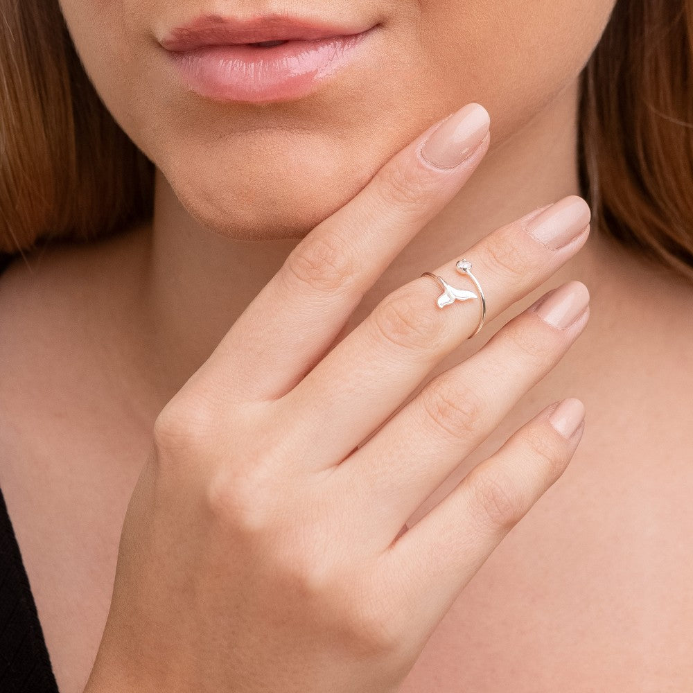 Anel Falange Regulável em Prata 925 Rabo de Sereia Ponto de Cristal