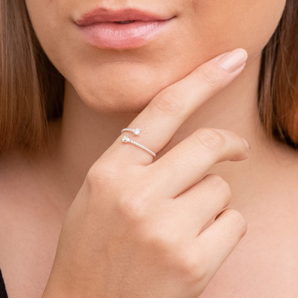 Anel Regulável em Prata 925 Ponto de Luz