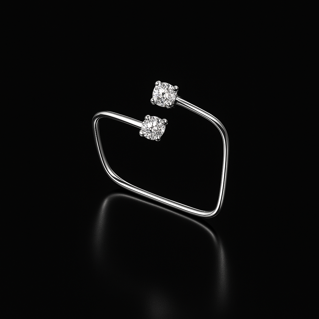 Anel Regulável em Prata 925 Quadrado Ponto Cristal