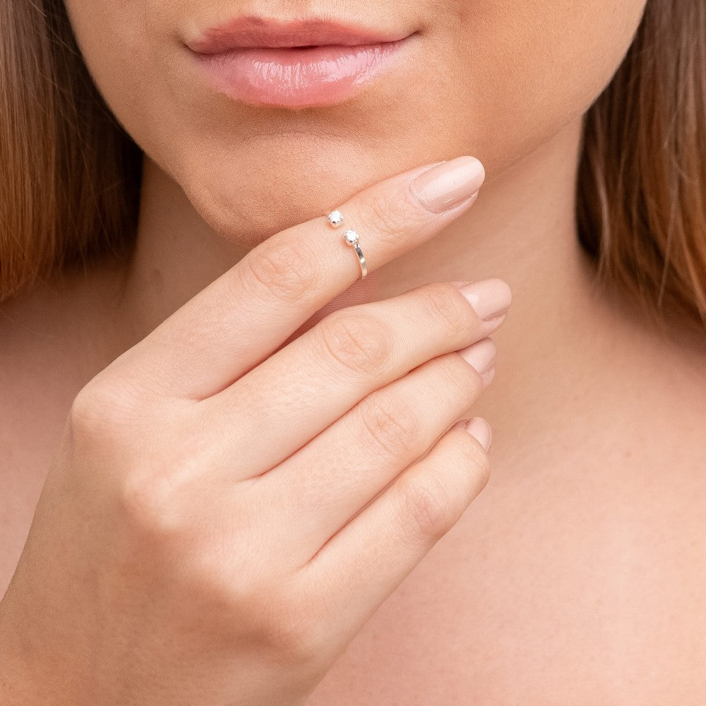 Anel Falange Regulável em Prata 925 Pontos Cristal