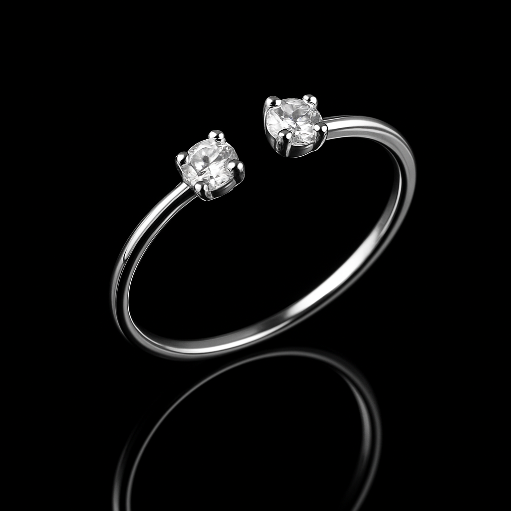 Anel Falange Regulável em Prata 925 Pontos Cristal