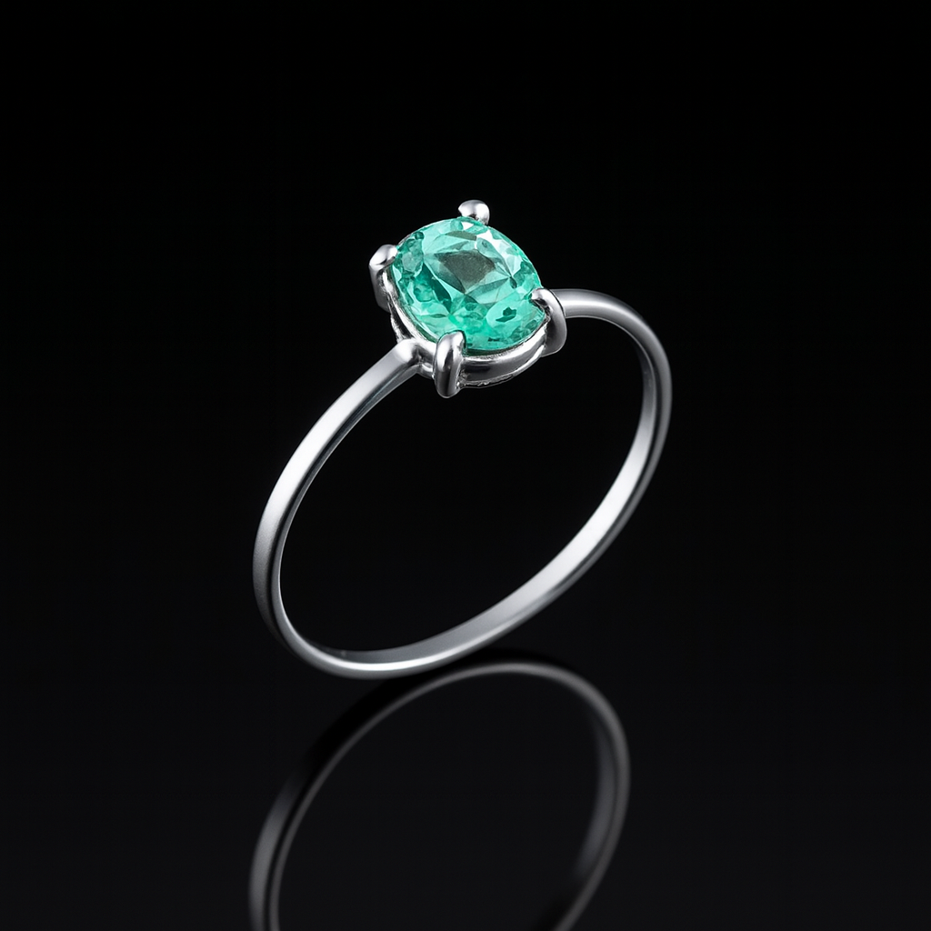 Anel em Prata 925 Pedra Oval Turmalina Paraíba