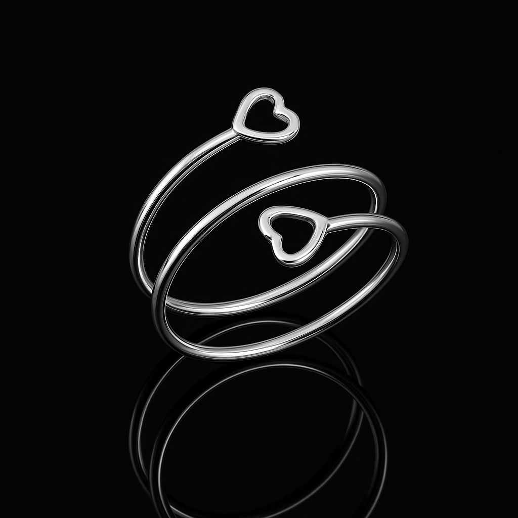 Anel Regulável em Prata 925 Corações