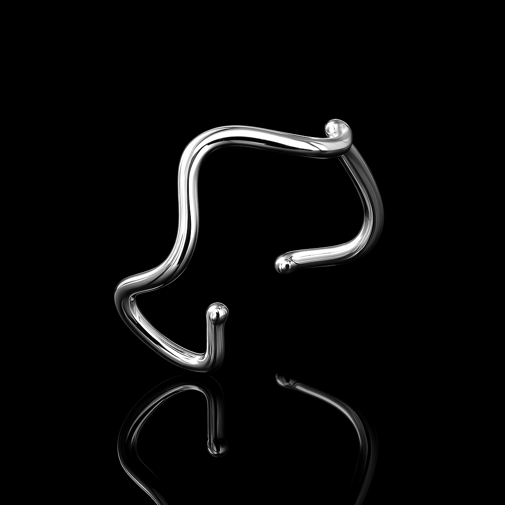 Anel Falange Regulável em Prata 925 Ondulado