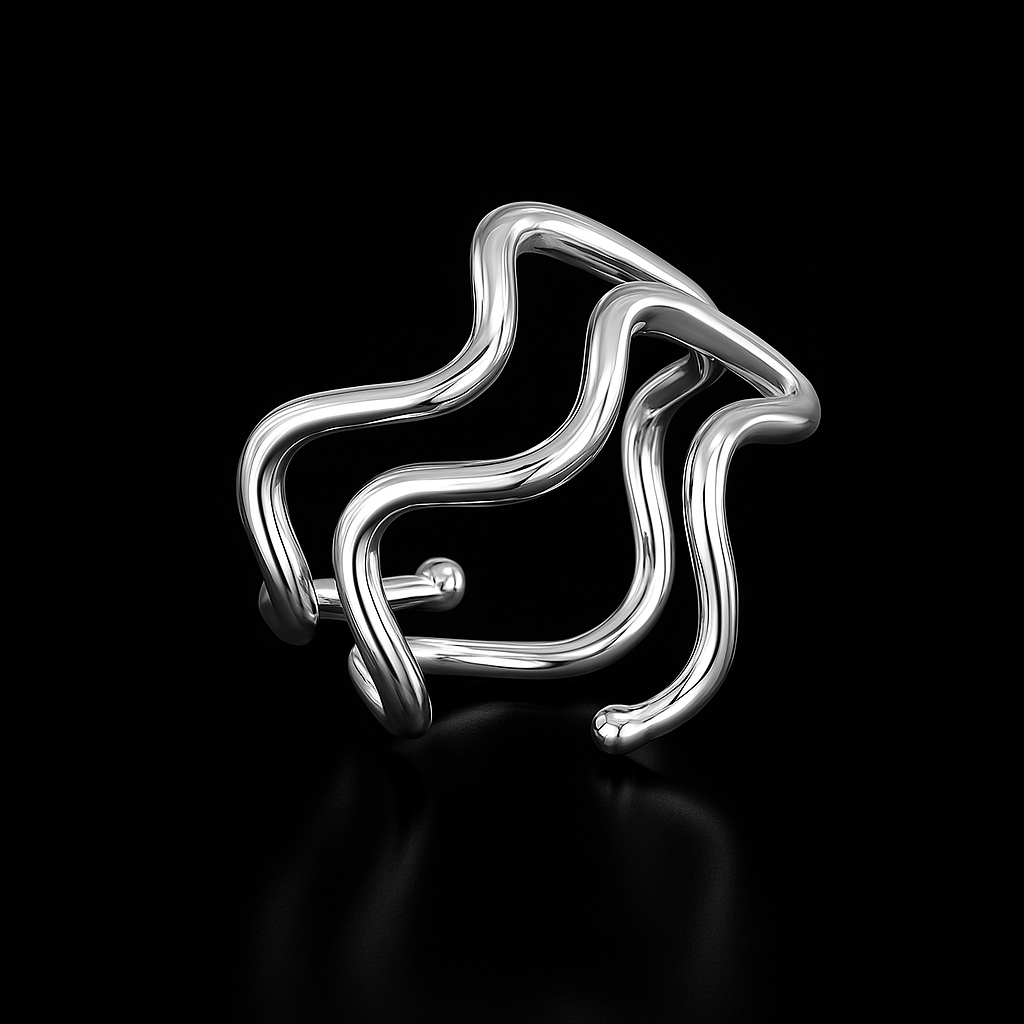 Anel Falange Regulável em Prata 925 Duplo Ondulado