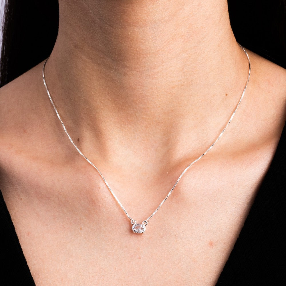 Choker em Prata 925 Pedra Oval Cristal