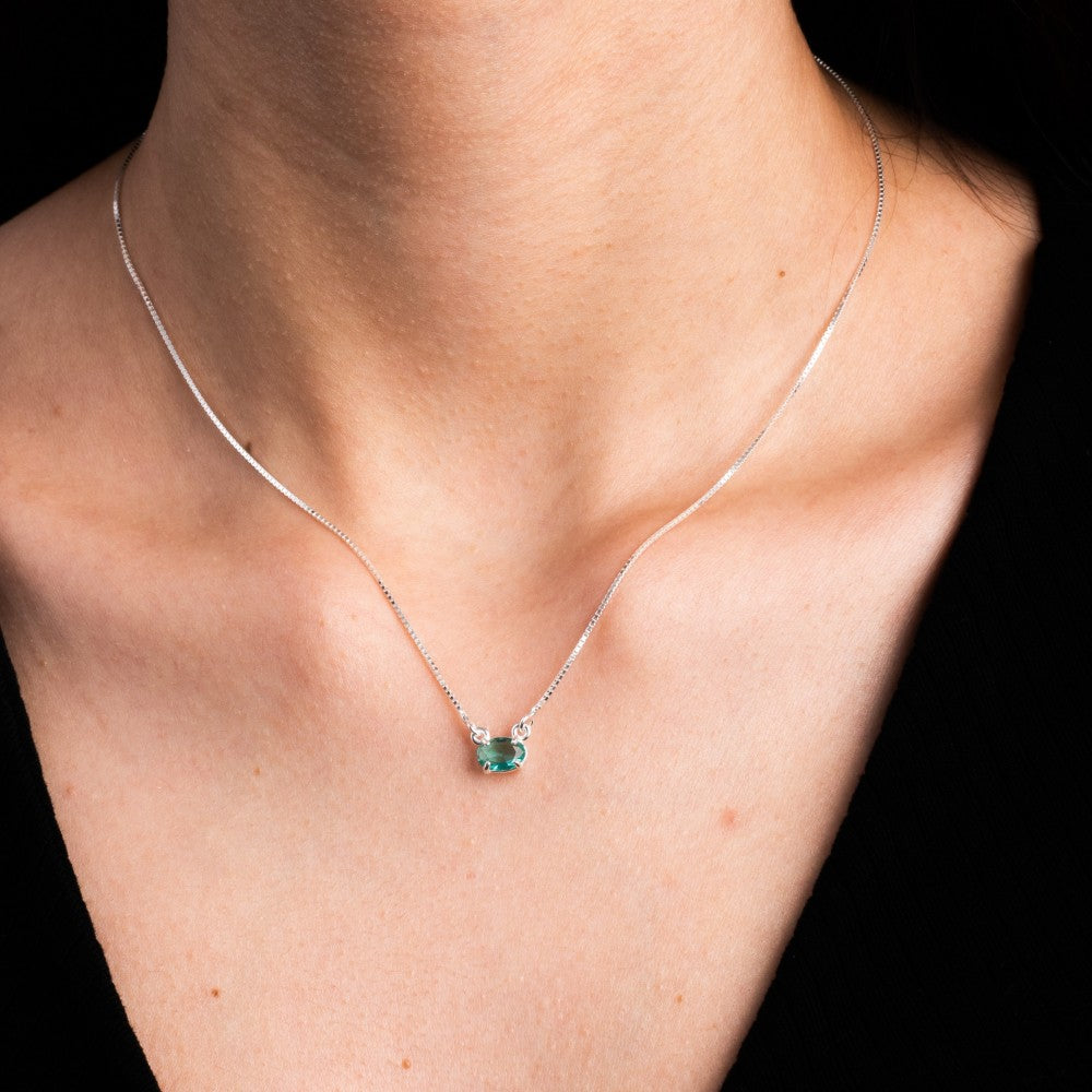 Choker em Prata 925 Pedra Oval Turmalina Paraíba