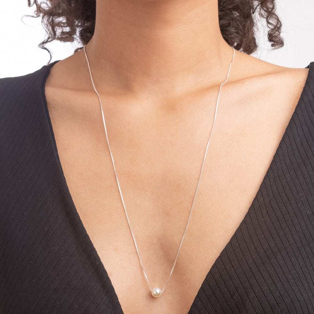 Escapulário em Prata 925 Perola e Pedra Retangular