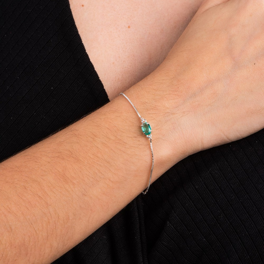 Pulseira em Prata 925 Pedra Oval Turmalina Paraíba