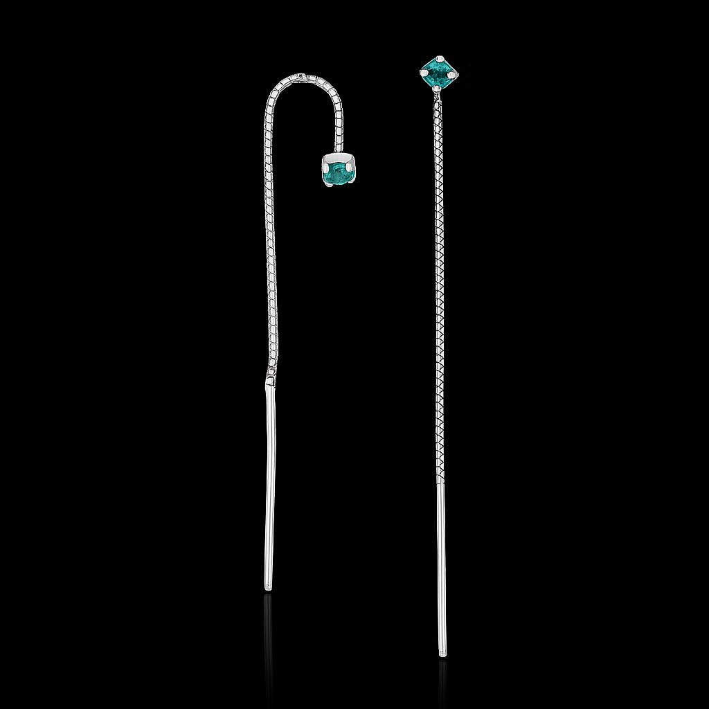 Brinco Corrente em Prata 925 e Ponto de Turmalina Paraíba