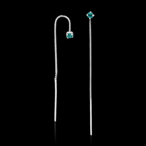 Brinco Corrente em Prata 925 e Ponto de Turmalina Paraíba