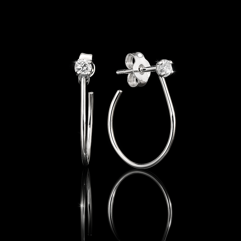 Brinco Argola em Prata 925 Ponto de Crystals