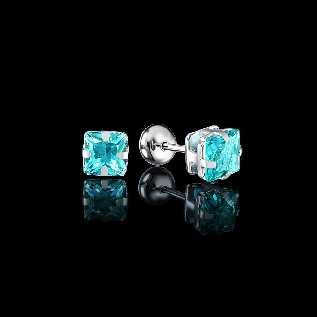 Brinco infantil em Prata 925 Pedra Quadrada