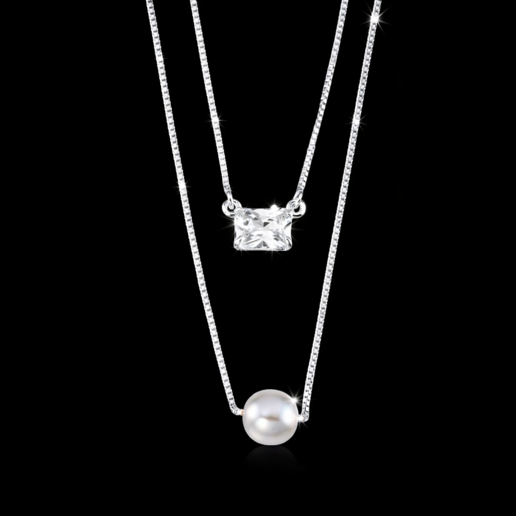 Escapulário em Prata 925 Perola e Pedra Retangular