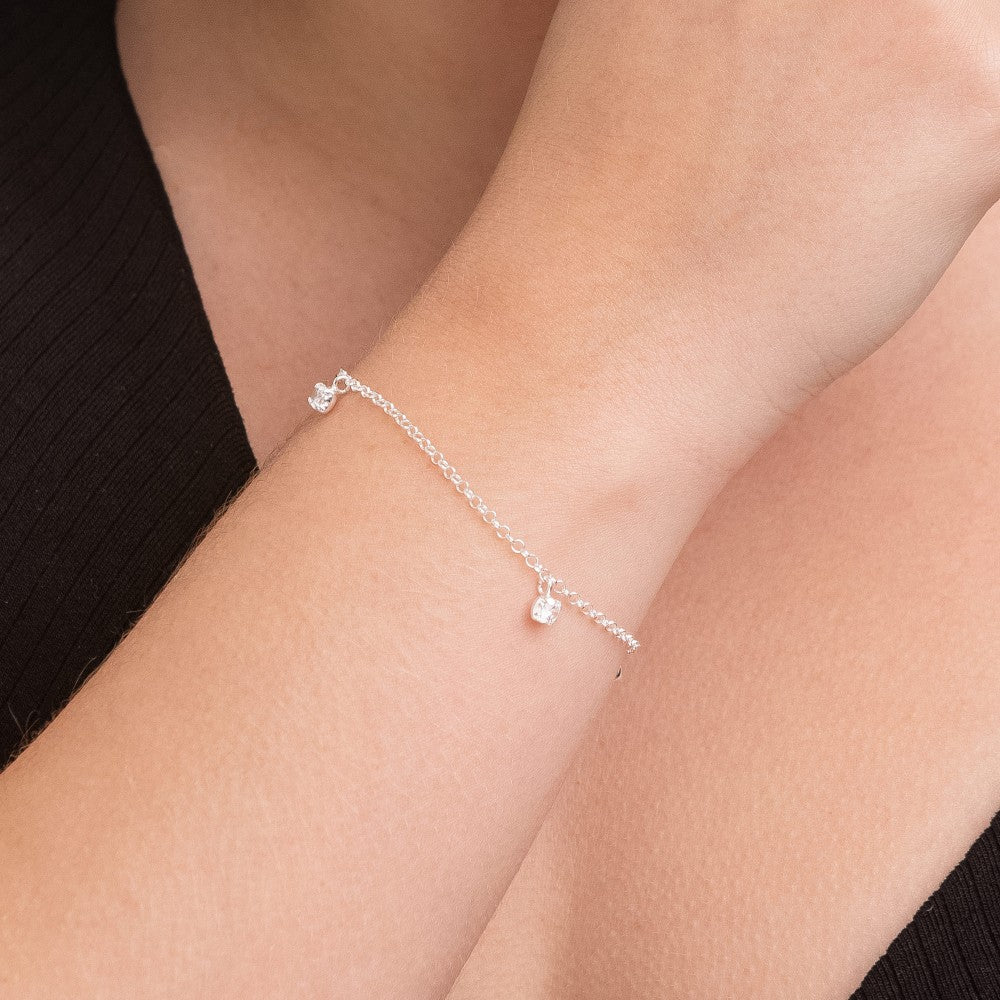 Pulseira em Prata Pontos de Cristal