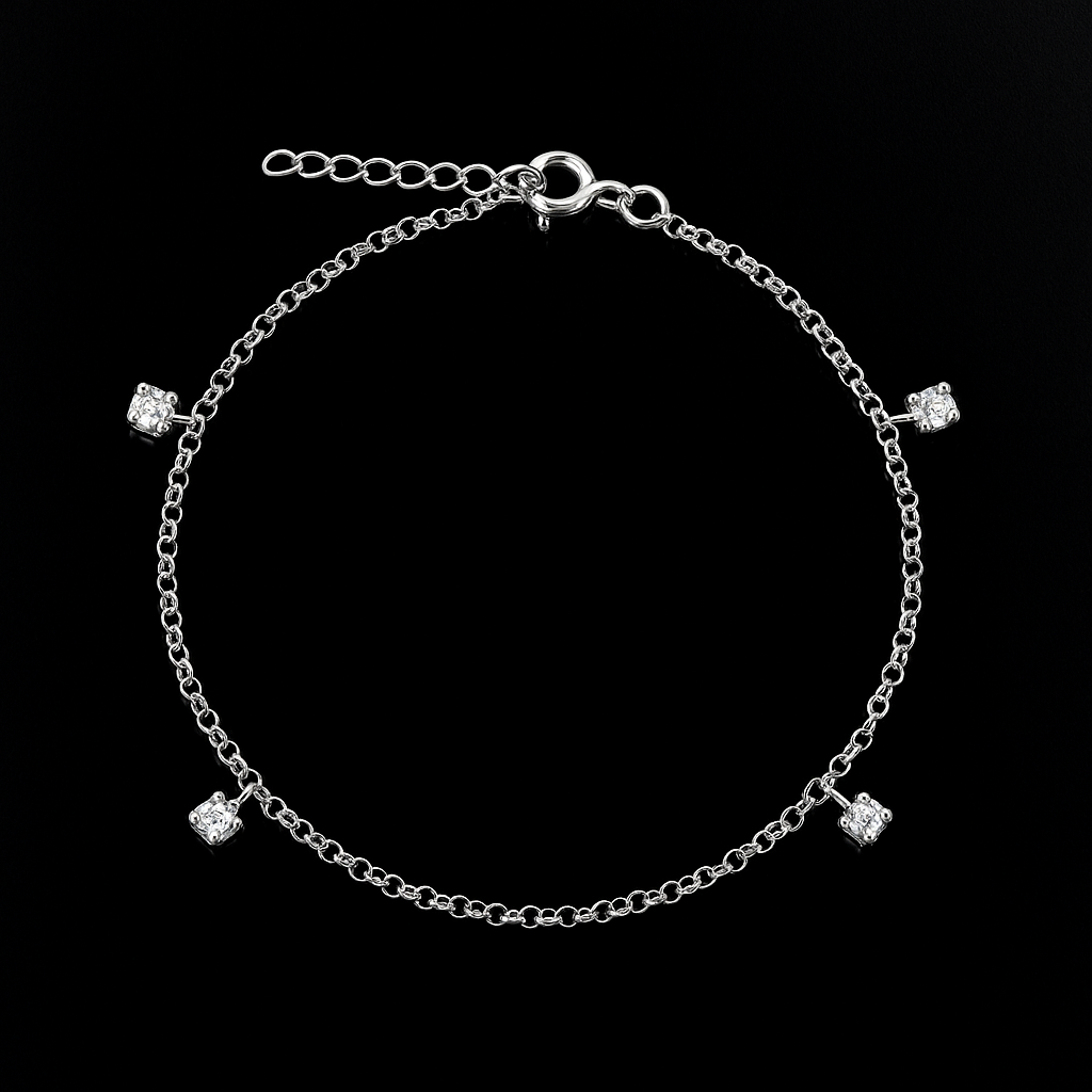 Pulseira em Prata Pontos de Cristal