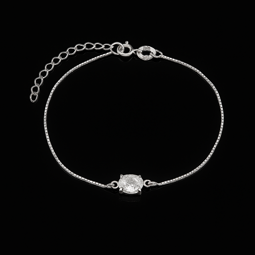 Pulseira em Prata 925 Pedra Oval Cristal