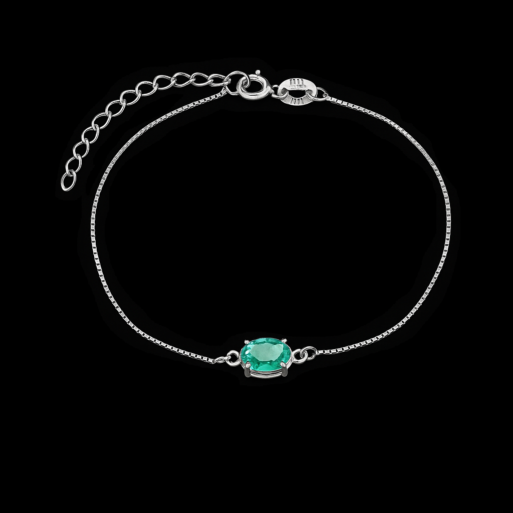 Pulseira em Prata 925 Pedra Oval Turmalina Paraíba