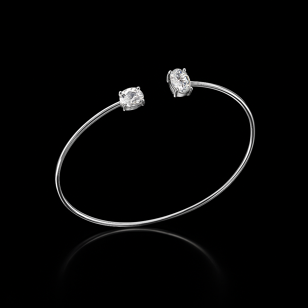 Bracelete em Prata 925 Pedra Oval Crystals