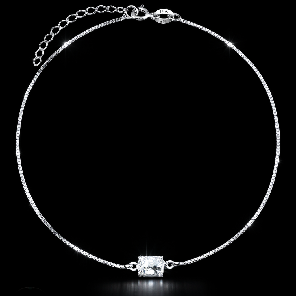 Tornozeleira em Prata 925 Pedra Oval Cristal