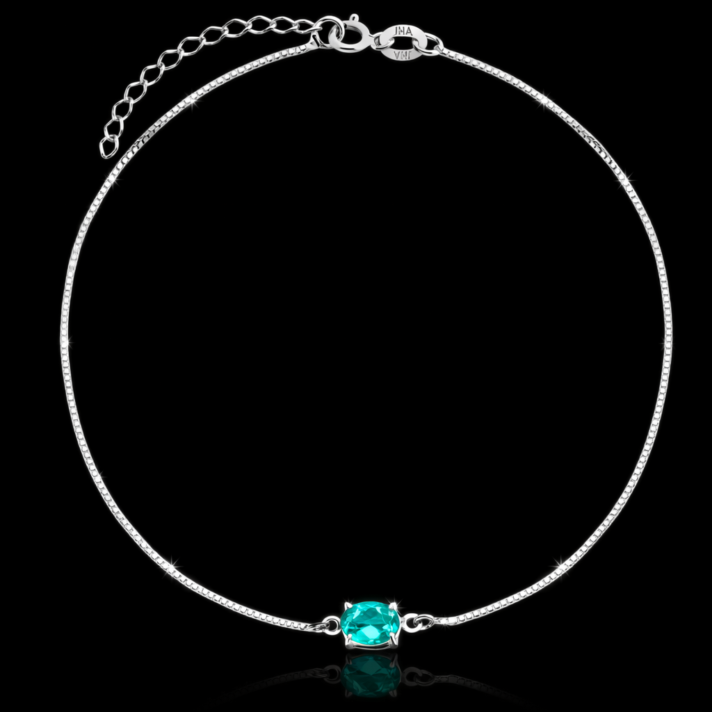 Tornozeleira em Prata 925 Pedra Oval Turmalina Paraíba