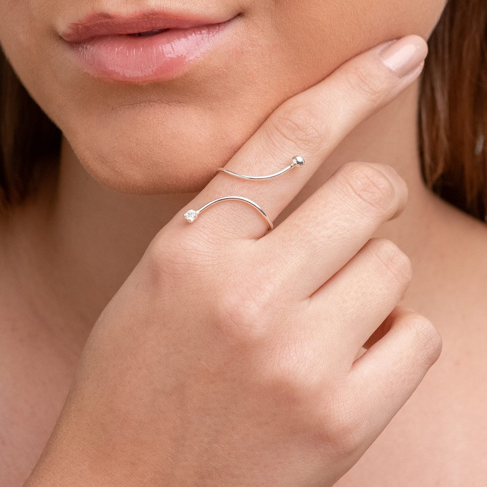 Anel Regulável em Prata 925 Bolinha Pontos de Luz