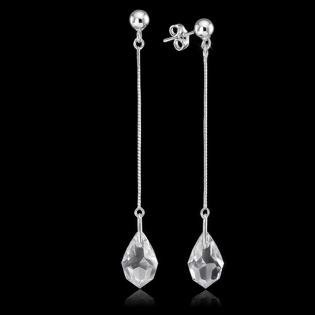 Brinco Corrente em Prata 925 Gota Cristal