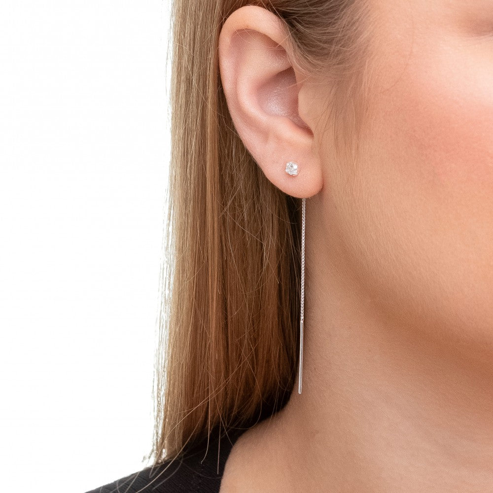 Brinco Corrente em Prata 925 e Ponto de Cristal