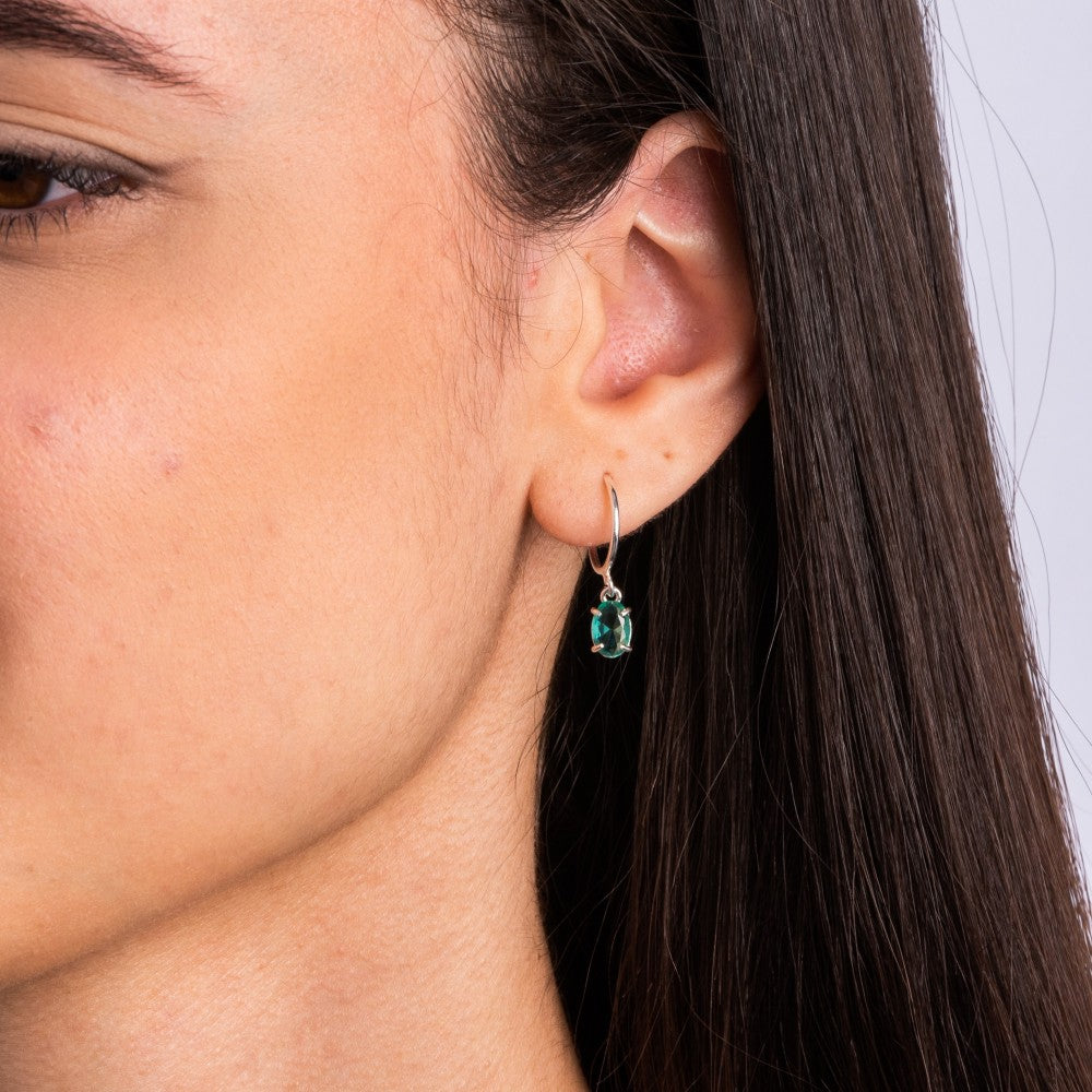 Brinco Argola em Prata 925 Pedra Oval Turmalina Paraíba