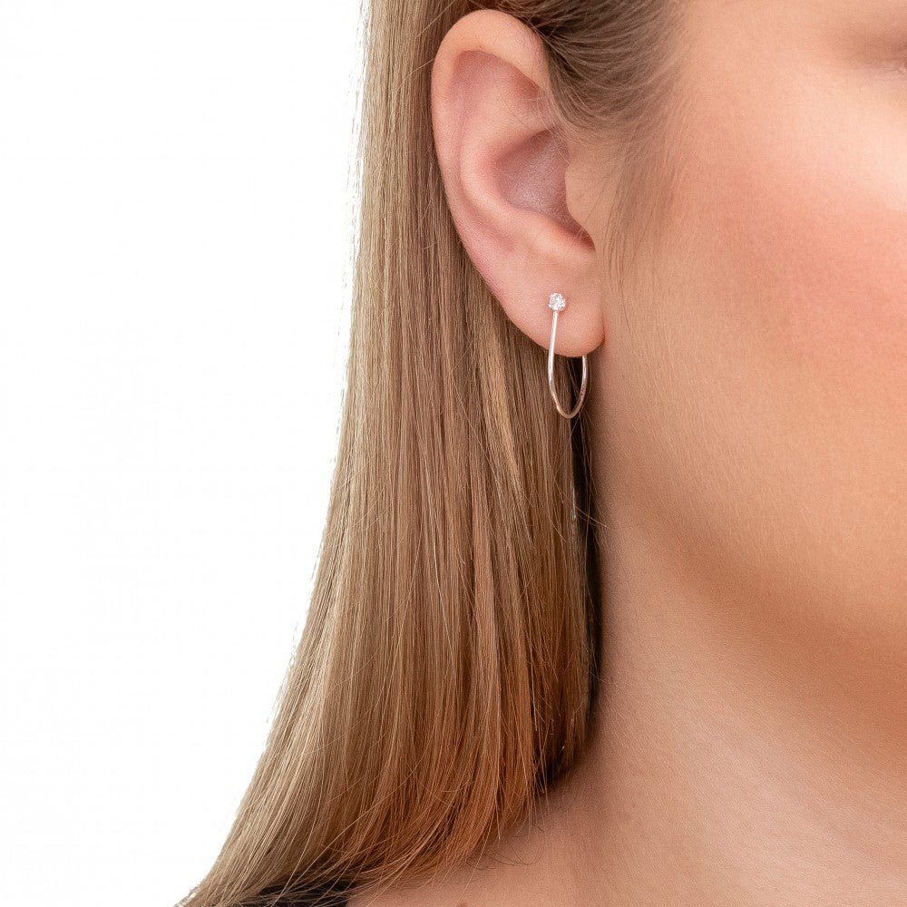 Brinco Argola em Prata 925 Ponto de Crystals