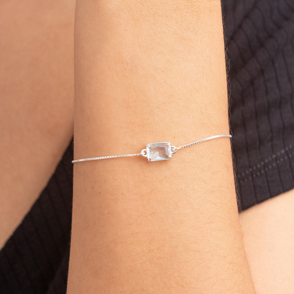 Pulseira em Prata 925 Pedra Retangular