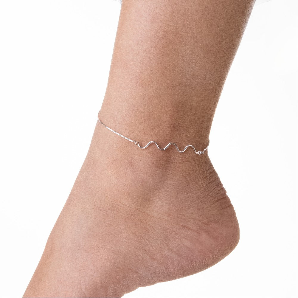 Tornozeleira em Prata 925 Wavy